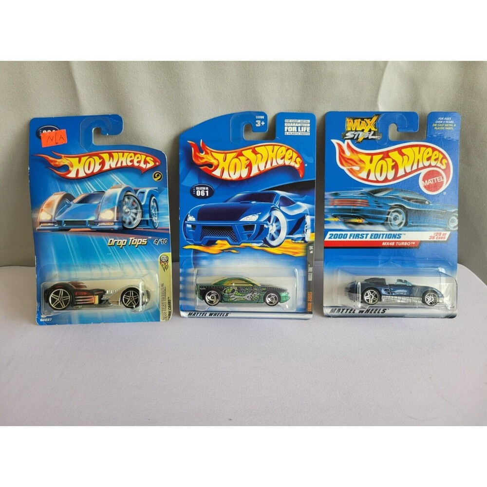 Hot Wheels 2004 Drop Top, 1999 MX48 Turbo & 2000 Anime Series Cars Bundle New